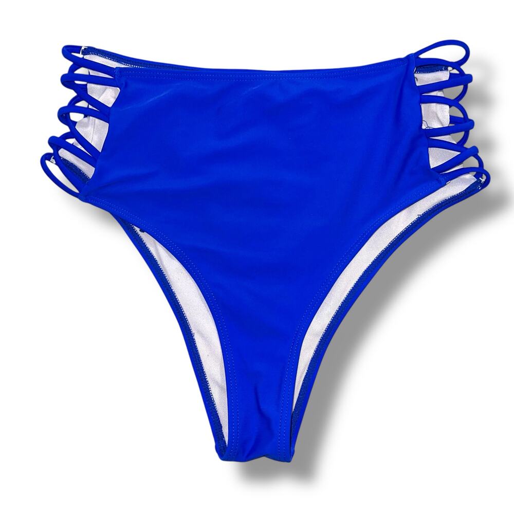 Shein Womens High Waist Bikini Swimsuit Bottom Criss Cross Waist Blue Large